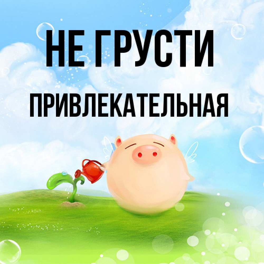 Открытка на каждый день с именем, привлекательная Не грусти поливает цветок порося Прикольная открытка с пожеланием онлайн скачать бесплатно 