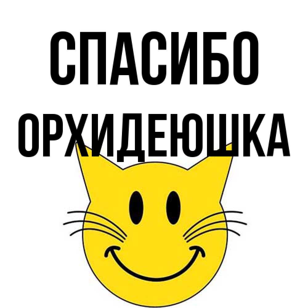 Открытка на каждый день с именем, Орхидеюшка Спасибо улыбающийся смайл кот Прикольная открытка с пожеланием онлайн скачать бесплатно 