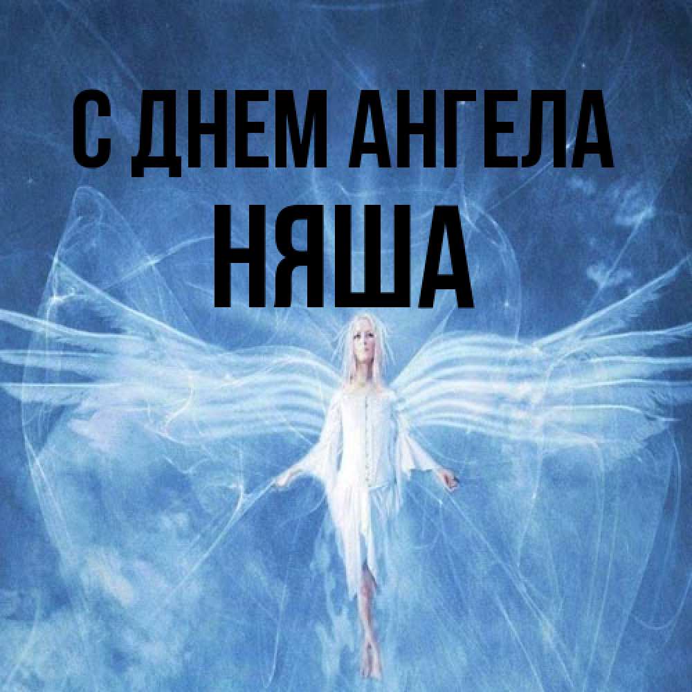 Открытка на каждый день с именем, няша С днем ангела голубой фон и крылья как у стрекозы Прикольная открытка с пожеланием онлайн скачать бесплатно 