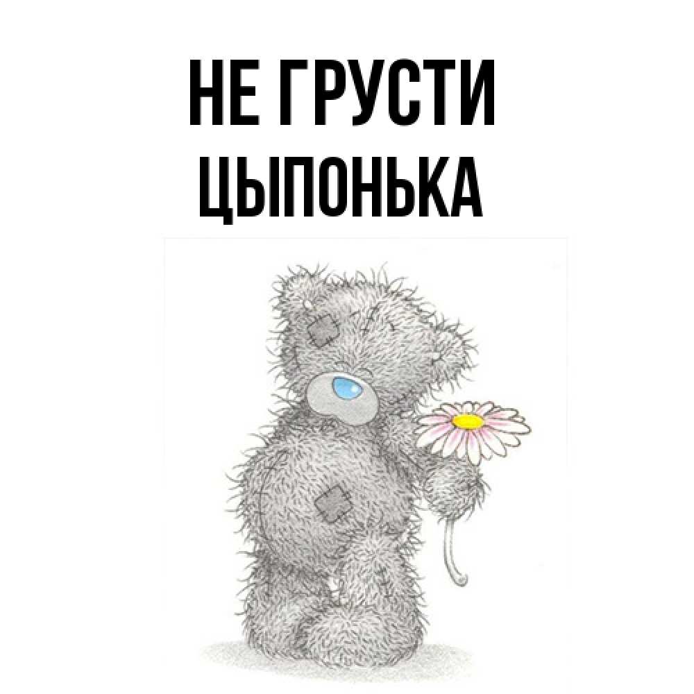 Открытка на каждый день с именем, Цыпонька Не грусти Плюшевый медвежонок с заплатками Прикольная открытка с пожеланием онлайн скачать бесплатно 