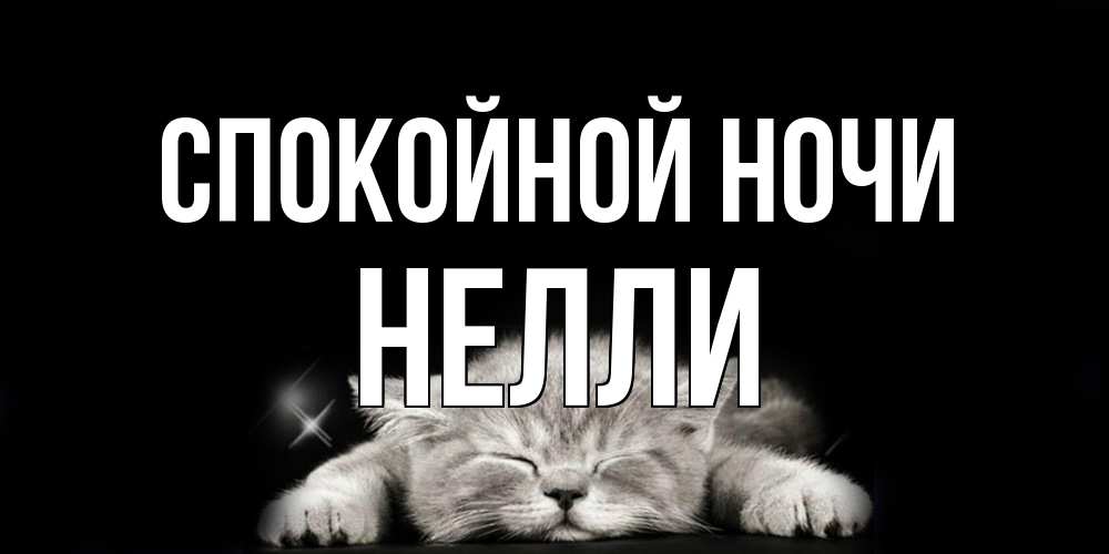 Открытка на каждый день с именем, Нелли Спокойной ночи спящий котик Прикольная открытка с пожеланием онлайн скачать бесплатно 