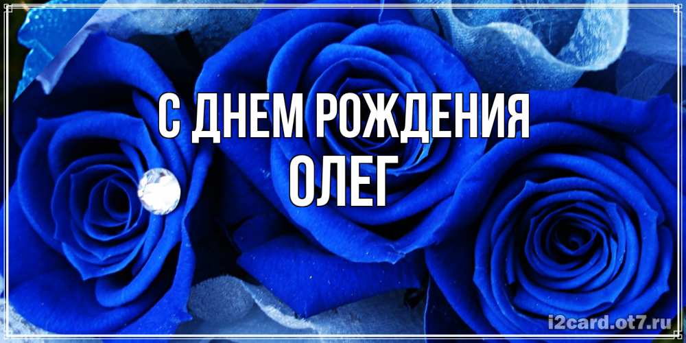 Открытка на каждый день с именем, Олег С днем рождения синие розы в росе Прикольная открытка с пожеланием онлайн скачать бесплатно 