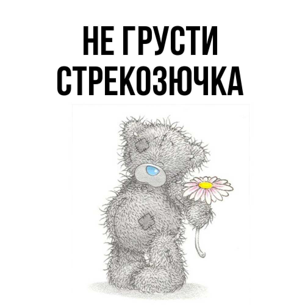 Открытка на каждый день с именем, Стрекозючка Не грусти Плюшевый медвежонок с заплатками Прикольная открытка с пожеланием онлайн скачать бесплатно 