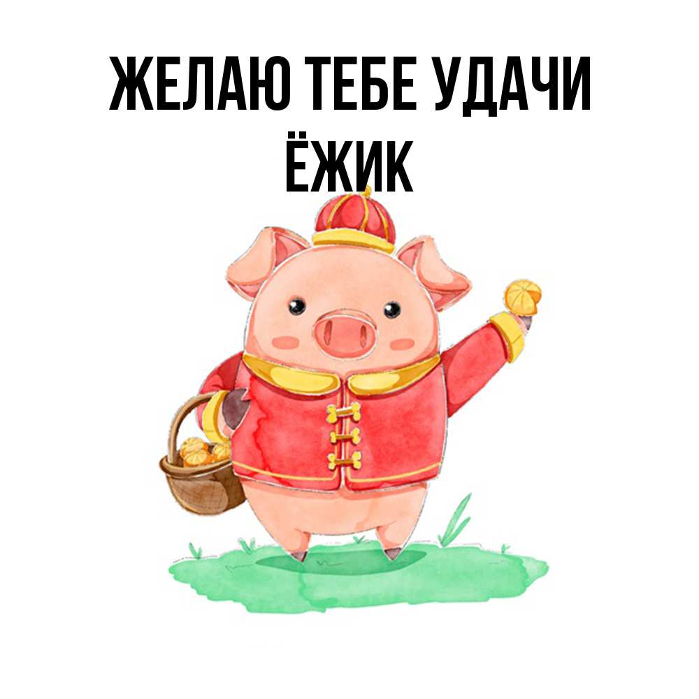 Открытка на каждый день с именем, Ёжик Желаю тебе удачи поросенок Прикольная открытка с пожеланием онлайн скачать бесплатно 