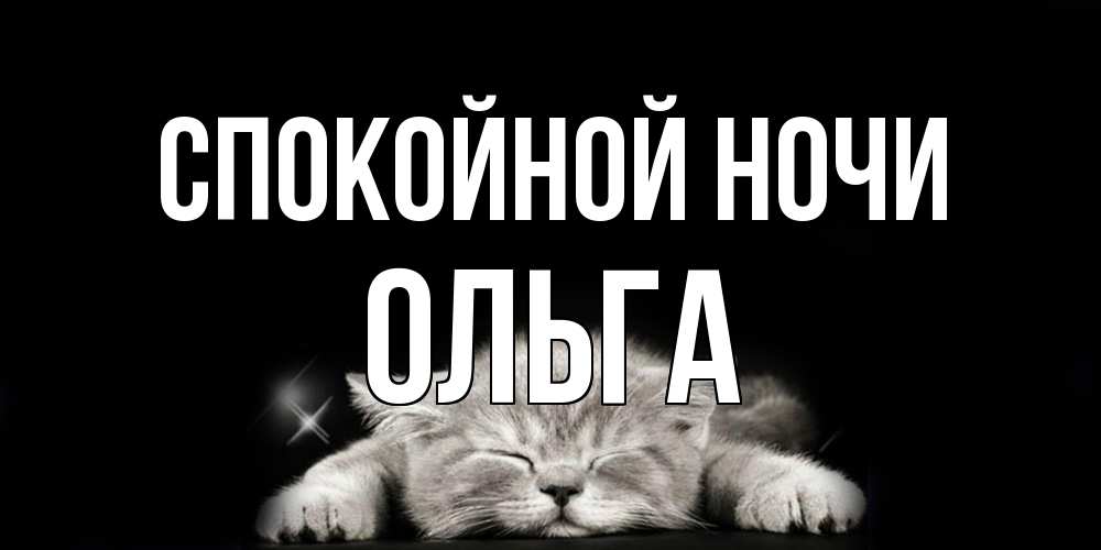 Открытка на каждый день с именем, Ольга Спокойной ночи спящий котик Прикольная открытка с пожеланием онлайн скачать бесплатно 