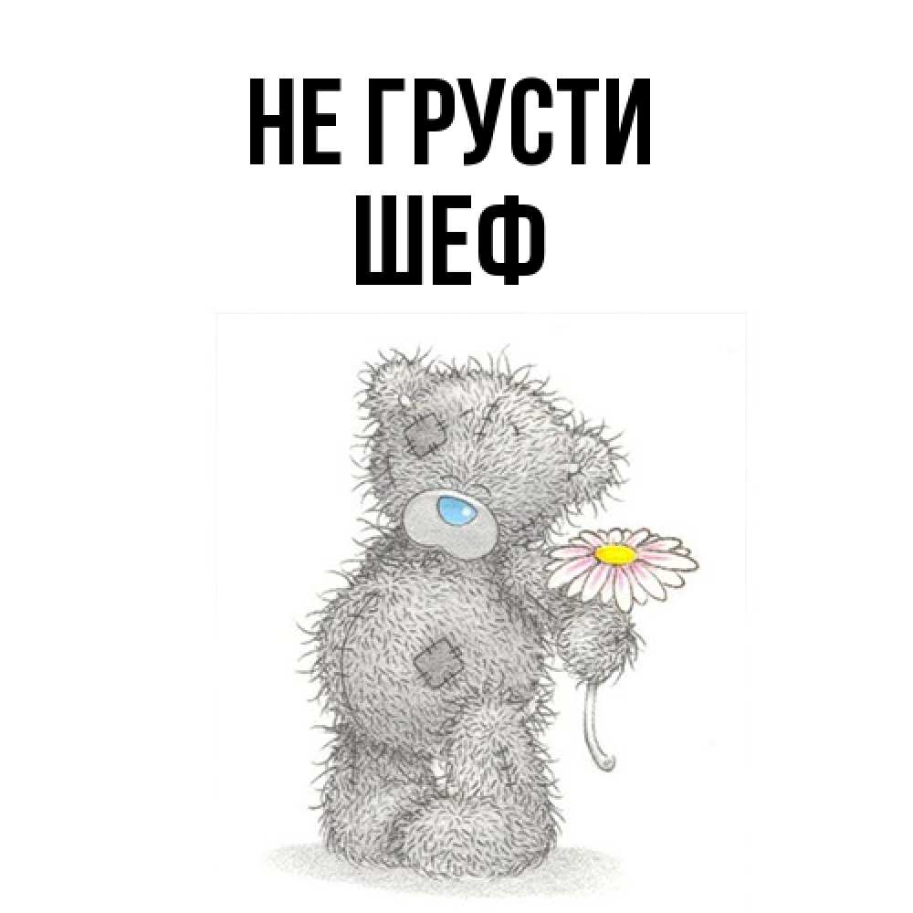 Открытка на каждый день с именем, Шеф Не грусти Плюшевый медвежонок с заплатками Прикольная открытка с пожеланием онлайн скачать бесплатно 