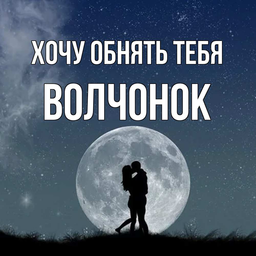 Открытка на каждый день с именем, Волчонок Хочу обнять тебя сладкая парочка Прикольная открытка с пожеланием онлайн скачать бесплатно 