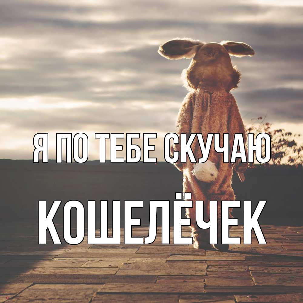 Открытка на каждый день с именем, кошелёчек Я по тебе скучаю даже в костюме зайца Прикольная открытка с пожеланием онлайн скачать бесплатно 