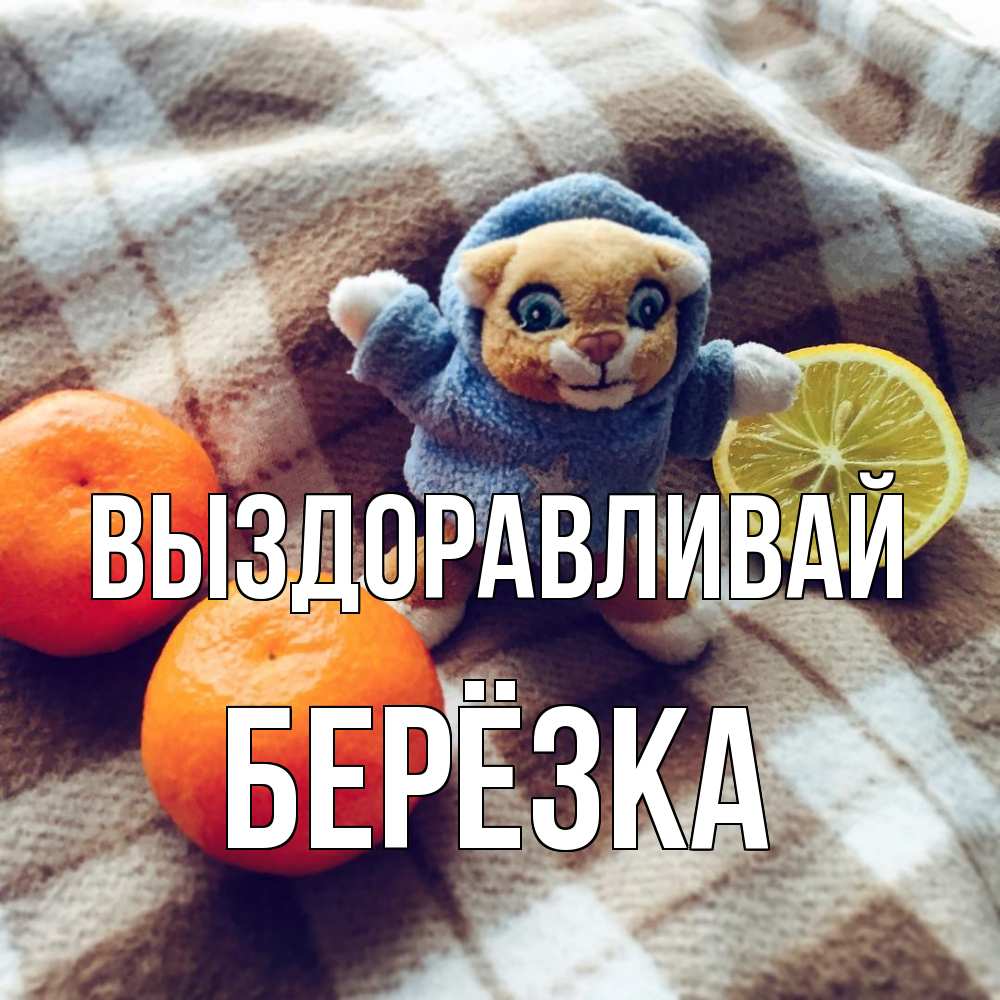 Открытка на каждый день с именем, Берёзка Выздоравливай вот тебе апельсинка и лимон Прикольная открытка с пожеланием онлайн скачать бесплатно 