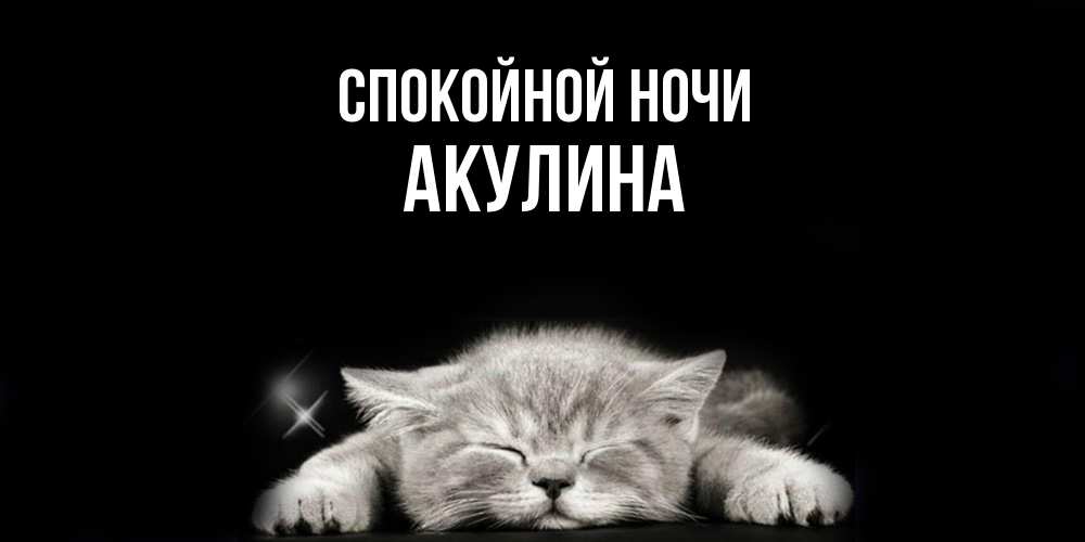 Открытка на каждый день с именем, Акулина Спокойной ночи спящий котик Прикольная открытка с пожеланием онлайн скачать бесплатно 