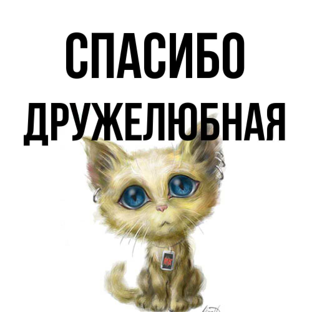 Открытка на каждый день с именем, Дружелюбная Спасибо рисованный кот благодарит вас Прикольная открытка с пожеланием онлайн скачать бесплатно 