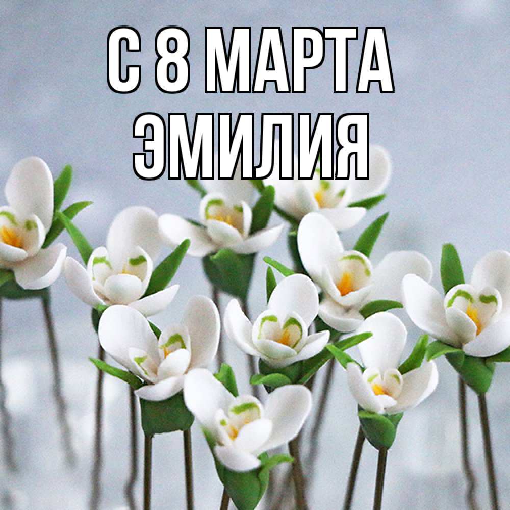 Открытка на каждый день с именем, Эмилия C 8 МАРТА весенние цветы Прикольная открытка с пожеланием онлайн скачать бесплатно 