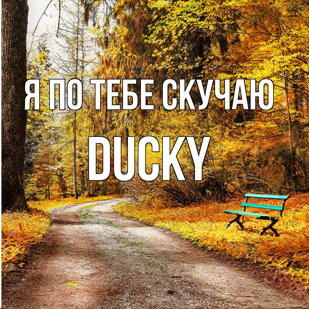 Открытка на каждый день с именем, Ducky Я по тебе скучаю зеленая лавочка и осенний лес Прикольная открытка с пожеланием онлайн скачать бесплатно 